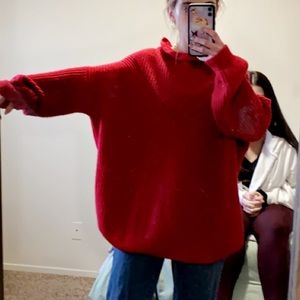red oversized sweater